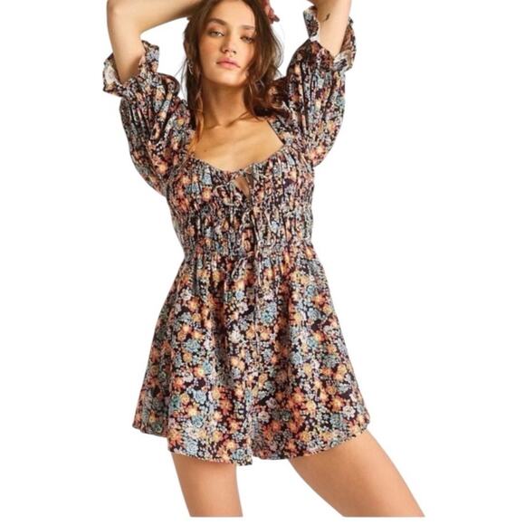 Free People Navy Combo Show Me Loe Floral Square Neck Romper Sz XS NWT - Picture 1 of 14
